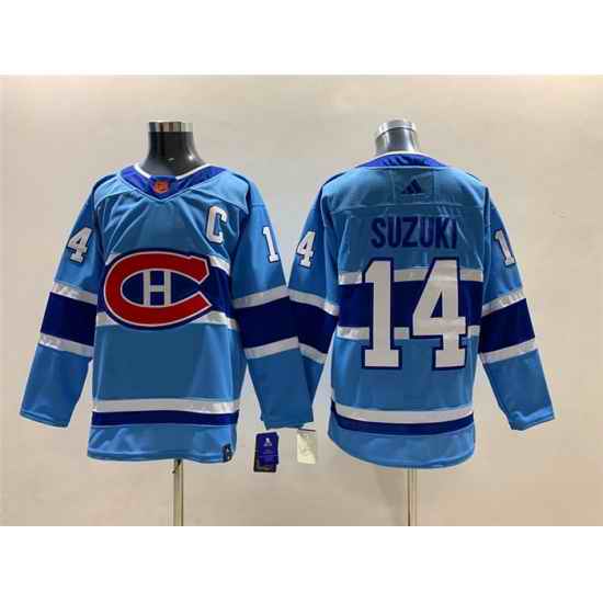 Men Montreal Canadiens #14 Nick Suzuki 2022 23 Reverse Retro Stitched Jersey
