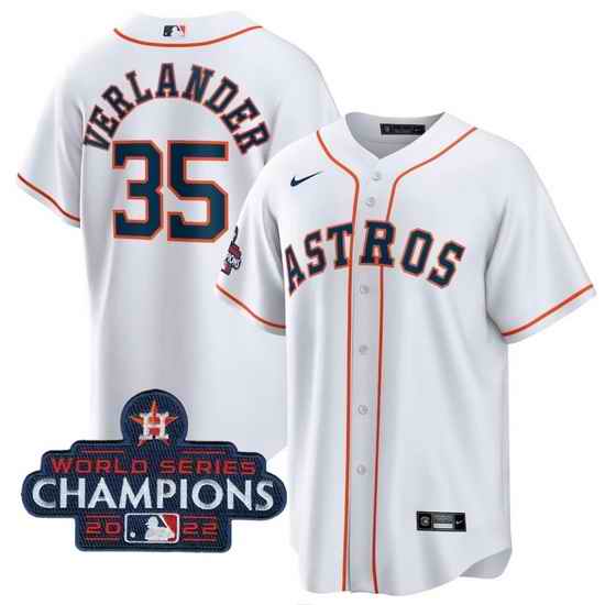 Men Houston Astros #35 Justin Verlander White 2022 World Series Champions Home Stitched Baseball Jersey