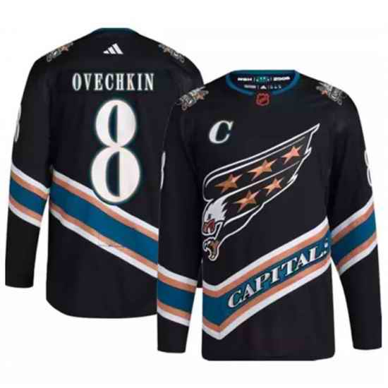 Men Washington Capitals #8 Alex Ovechkin Black 2022 23 Reverse Retro Stitched Jersey