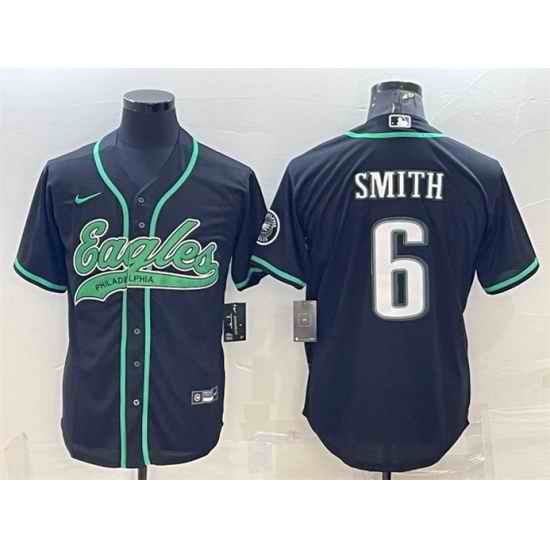Men Philadelphia Eagles #6 DeVonta Smith Black With Patch Cool Base Stitched Baseball Jersey