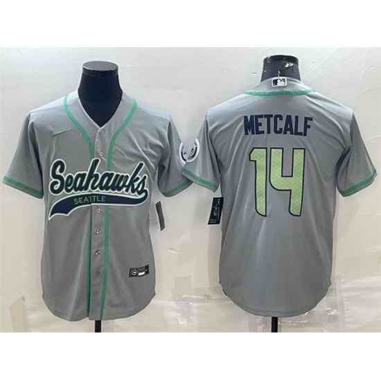 Men Seattle Seahawks #14 DK Metcalf Grey With Patch Cool Base Stitched Baseball Jersey