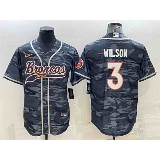 Men Denver Broncos #3 Russell Wilson Grey Camo With Patch Cool Base Stitched Baseball Jersey