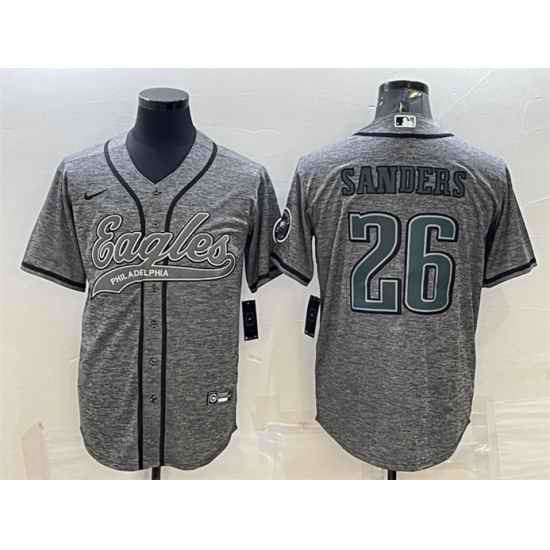 Men Philadelphia Eagles #26 Miles Sanders Gray With Patch Cool Base Stitched Baseball Jersey