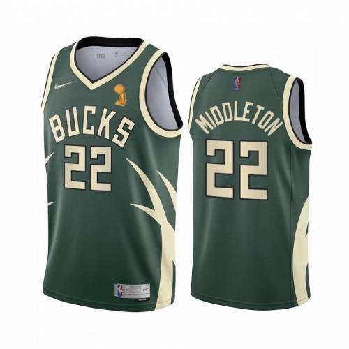 Nike Milwaukee Bucks #22 Khris Middleton Women’s 2021 NBA Finals Champions Swingman Earned Edition Jersey Green Womens->women nba jersey->Women Jersey