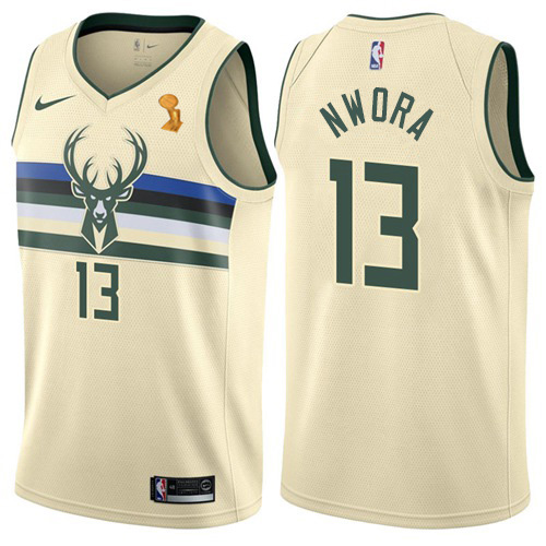 Nike Milwaukee Bucks #13 Jordan Nwora Women’s 2021 NBA Finals Champions Swingman City Edition Jersey Cream Womens->women nba jersey->Women Jersey