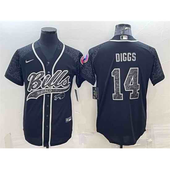 Men Buffalo Bills #14 Stefon Diggs Black Reflective With Patch Cool Base Stitched Baseball Jersey->baltimore ravens->NFL Jersey