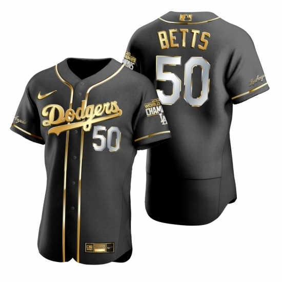 Youth Los Angeles Dodgers #50 Mookie Betts Black 2020 World Series Champions Gold Edition Jersey