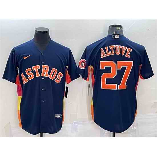 Men Houston Astros #27 Jose Altuve Navy With Patch Cool Base Stitched Jersey