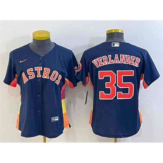 Youth Houston Astros #35 Justin Verlander Navy With Patch Cool Base Stitched Jerseys