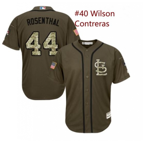 Youth Majestic St Louis Cardinals #40 Wilson Contreras Green Salute to Service MLB Jersey->north carolina tar heels->NCAA Jersey