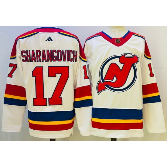 Men New Jersey Devils #17 Yegor Sharangovich White 2022 23 Reverse Retro Stitched Jersey