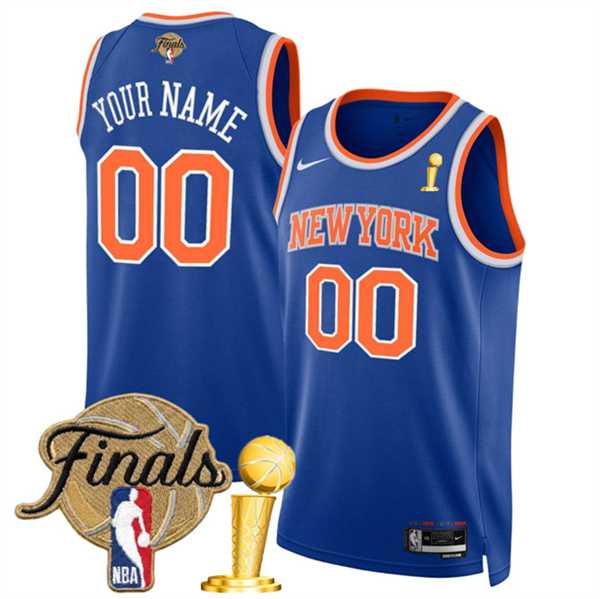 Mens New Yok Knicks Active Player Custom Blue 2026 Finals Patch And Finals Champions Patch Icon Edition Stitched Basketball Jersey
