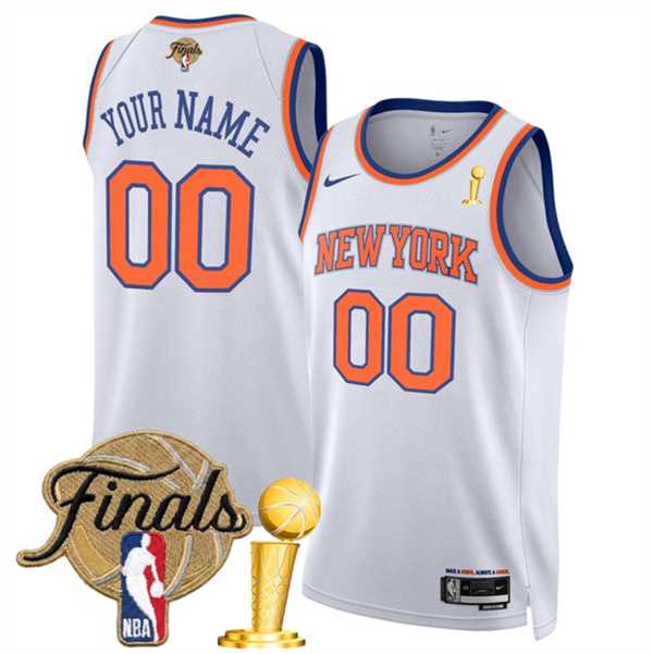 Mens New Yok Knicks Active Player Custom White 2026 Finals Patch And Finals Champions Patch Association Edition Stitched Basketball Jersey