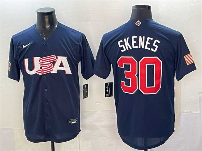 Mens USA #30 Paul Skenes Navy World Baseball Classic Stitched Jersey