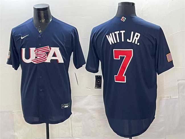 Mens USA #7 Bobby Witt Jr. Navy World Baseball Classic Stitched Jersey