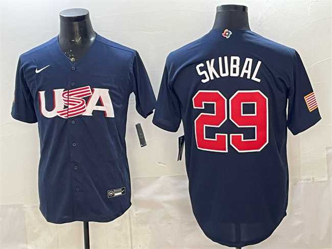 Mens USA #29 Cal Raleigh Navy World Baseball Classic Stitched Jersey