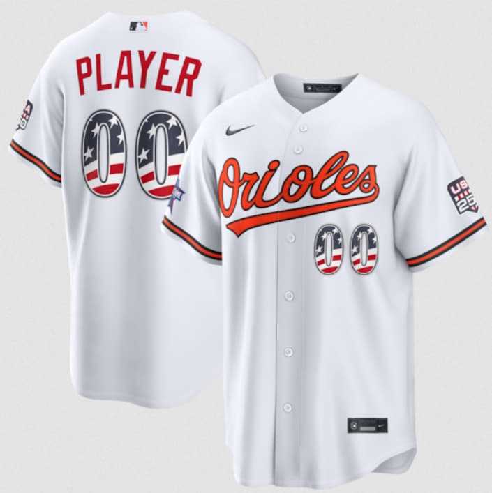 Mens Baltimore Orioles Active Player Custom White 2026 All-Star Edition Stars & Stripes & USA 250 Fourth of July Home Stadium Stitched Baseball Jersey