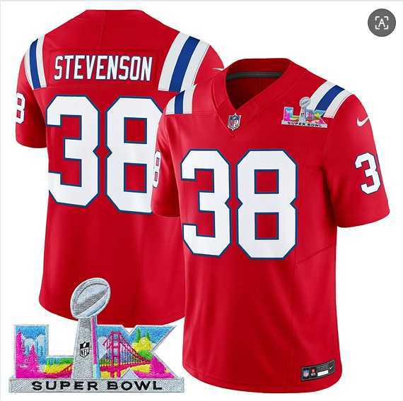 Mens New England Patriots #38 Rhamondre Stevenson Red 2025 F.U.S.E. Super Bowl LX Patch Vapor Limited Stitched Jersey
