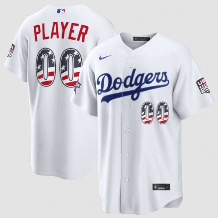 Mens Los Angeles Dodgers Active Player Custom White 2026 All-Star Edition Stars & Stripes & USA 250 Fourth of July Home Stadium Stitched Baseball Jersey->->Custom Jersey