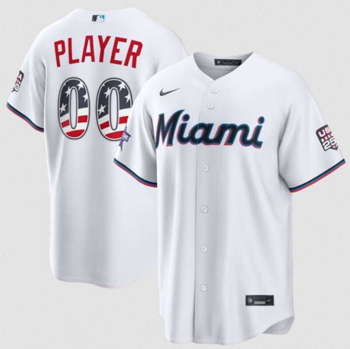 Mens Miami Marlins Active Player Custom White 2026 All-Star Edition Stars & Stripes & USA 250 Fourth of July Home Stadium Stitched Baseball Jersey->->Custom Jersey