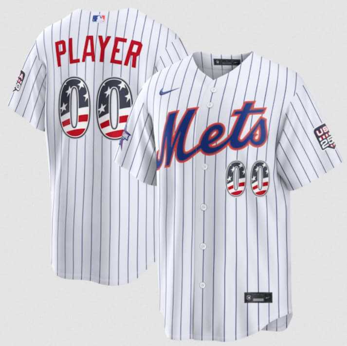 Mens New York Mets Active Player Custom White 2026 All-Star Edition Stars & Stripes & USA 250 Fourth of July Home Stadium Stitched Baseball Jersey->->Custom Jersey