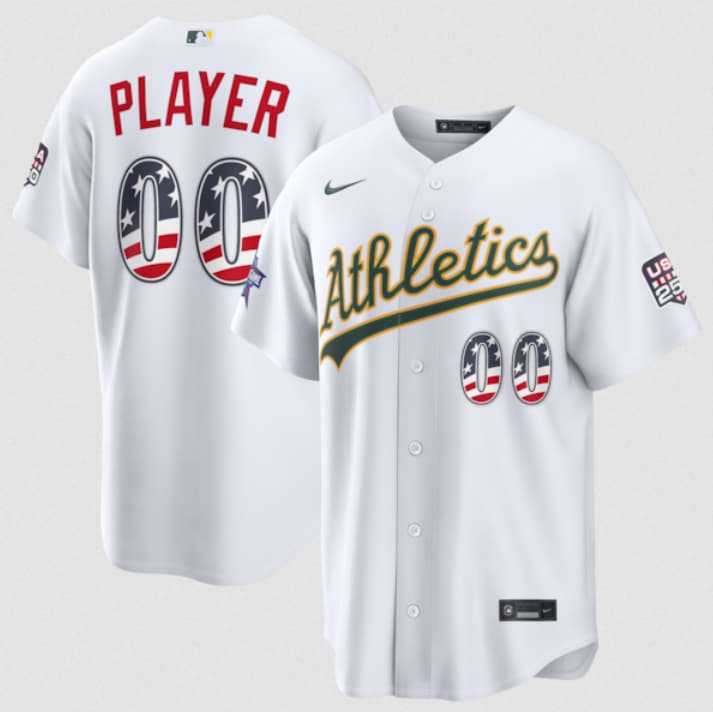 Mens Oakland Athletics Active Player Custom ACTIVE PLAYER Custom White 2026 All-Star Edition Stars & Stripes & USA 250 Fourth of July Home Stadium Stitched Baseball Jersey->->Custom Jersey