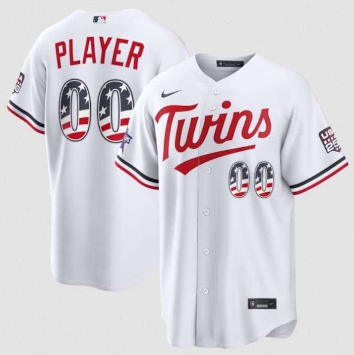Mens Minnesota Twins Active Player Custom White 2026 All-Star Edition Stars & Stripes & USA 250 Fourth of July Home Stadium Stitched Baseball Jersey->->Custom Jersey