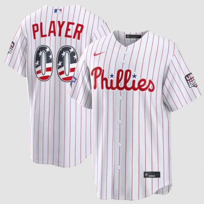 Mens Philadelphia Phillies Active Player Custom White 2026 All-Star Edition Stars & Stripes & USA 250 Fourth of July Home Stadium Stitched Baseball Jersey->->Custom Jersey