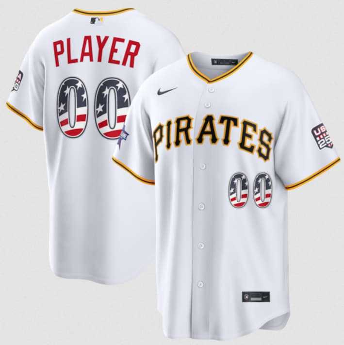 Mens Pittsburgh Pirates Active Player Custom White 2026 All-Star Edition Stars & Stripes & USA 250 Fourth of July Home Stadium Stitched Baseball Jersey->->Custom Jersey