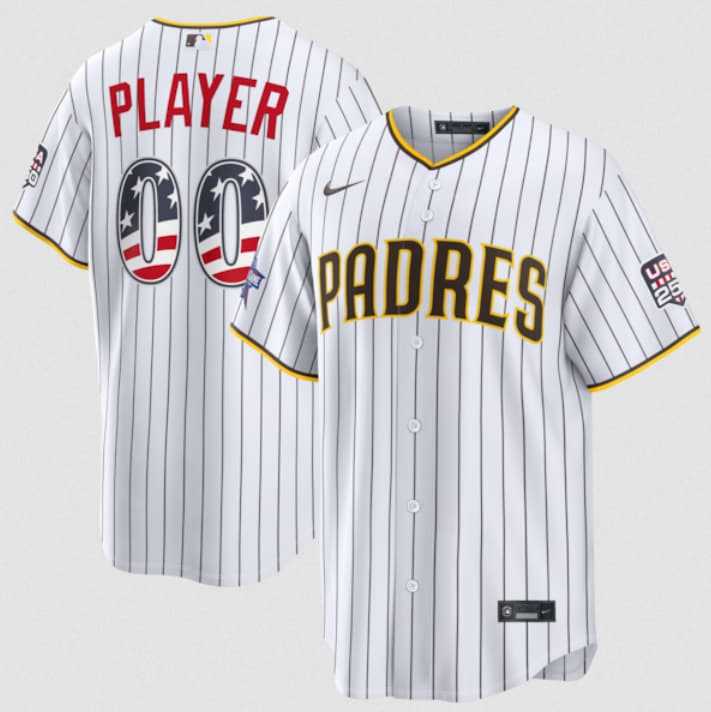 Mens San Diego Padres Active Player Custom White 2026 All-Star Edition Stars & Stripes & USA 250 Fourth of July Home Stadium Stitched Baseball Jersey->->Custom Jersey