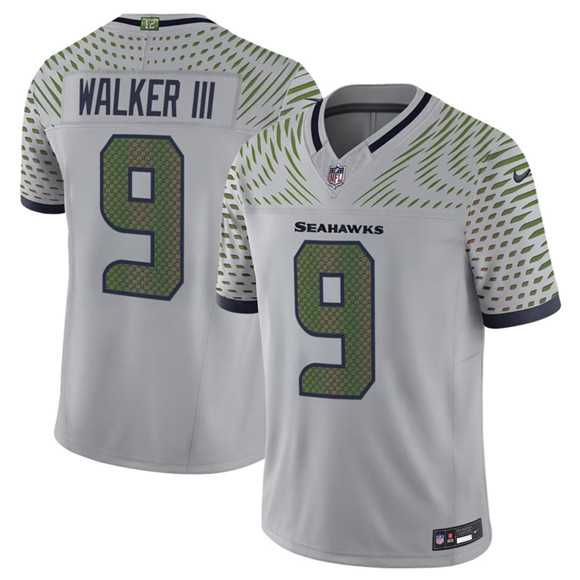 Mens Seattle Seahawks #9 Kenneth Walker III Gray 2025 F.U.S.E. Rivalries Vapor Limited Stitched Jersey