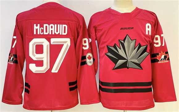 Mens Canada Hockey #97 Connor McDavid Red With A Patch Stitched Jersey