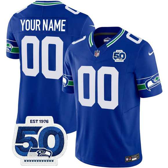 Mens Seattle Seahawks Active Player Custom Royal 2025 F.U.S.E 50th Anniversary Patch Throwback Vapor Limited Stitched Jersey