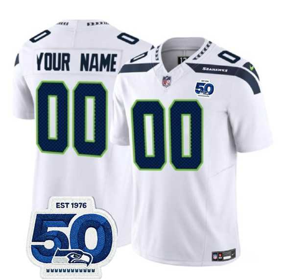 Mens Seattle Seahawks Active Player Custom White 2025 F.U.S.E. 50th Anniversary Patch Vapor Limited Stitched Jersey