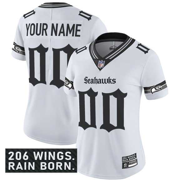 Womens Seattle Seahawks Active Player Custom White 2025 F.U.S.E. Gothic Rain City Shadows Edition Vapor Untouchable Limited Football Stitched Jersey