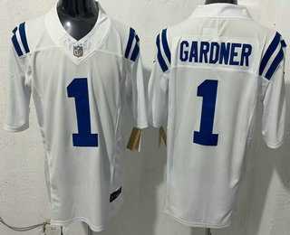 Mens Indianapolis Colts #1 Sauce Gardner Limited White FUSE Vapor Stitched Jersey
