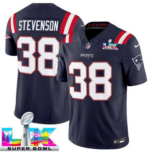 Mens New England Patriots #38 Rhamondre Stevenson Navy 2025 F.U.S.E. Super Bowl LX Patch Vapor Limited Stitched Jersey