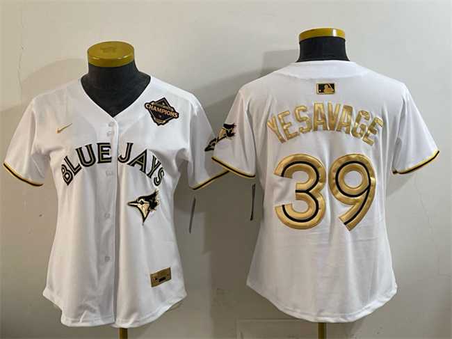 Womens Toronto Blue Jays #39 Trey Yesavage White Gold 2025 American League Champions Limited Stitched Jersey Dzhi