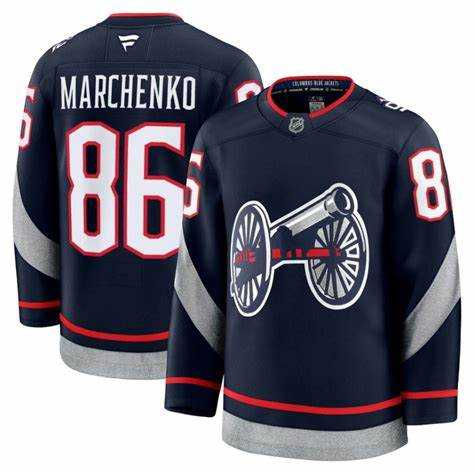 Mens Columbus Blue Jackets #86 Kirill Marchenko Navy 2024-25 Stitched Jersey Dzhi