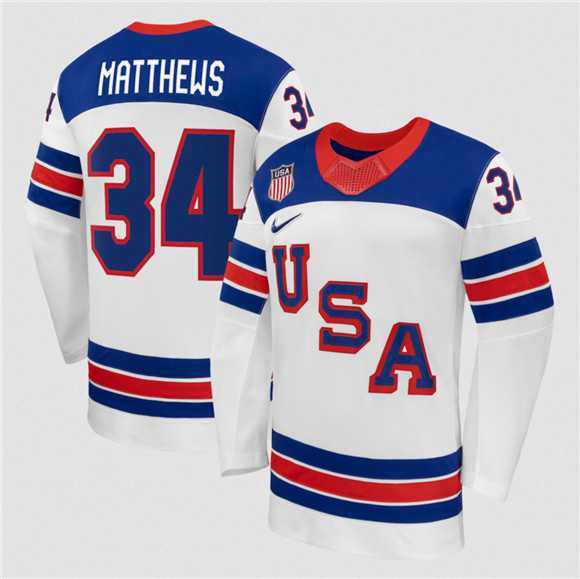 Mens USA #34 Auston Matthews White 2026 Stitched Jersey Dzhi