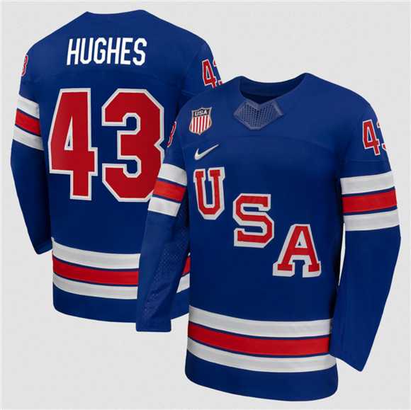 Mens USA #43 Quinn Hughes Royal 2026 Stitched Jersey Dzhi