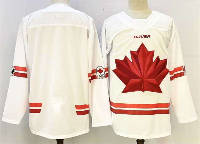 Mens Canada Blank White Stitched Jersey