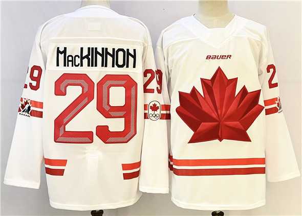 Mens Canada #29 Nathan MacKinnon White Stitched Jersey