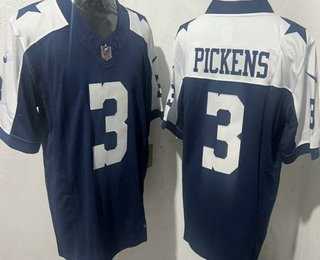 Mens Dallas Cowboys #3 George Pickens Navy Blue Thanksgiving FUSE Vapor Limited Stitched Jersey->->