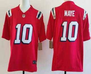 Mens New England patriots #10 Drake Maye Limited Red Fashion FUSE Vapor Jersey->->