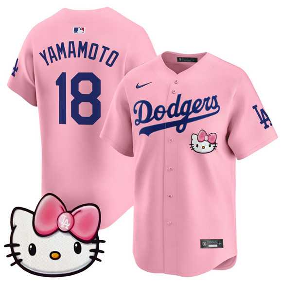Mens Los Angeles Dodgers #18 Yoshinobu Yamamoto Pink 2025 Hello Kitty Vapor Limited Stitched Jersey Dzhi