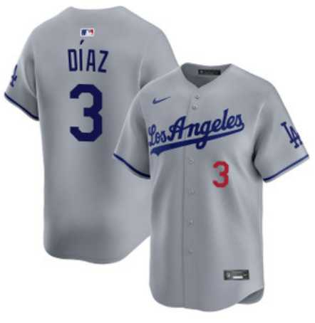 Mens Los Angeles Dodgers #3 Edwin Diaz Grey Cool Base Stitched Jersey Dzhi