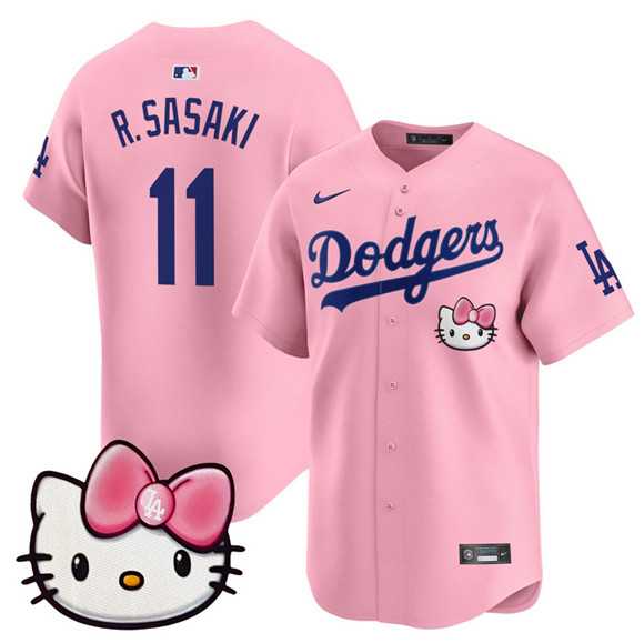Mens Los Angeles Dodgers #11 Roki Sasaki Pink 2025 Hello Kitty Vapor Limited Stitched Jersey Dzhi