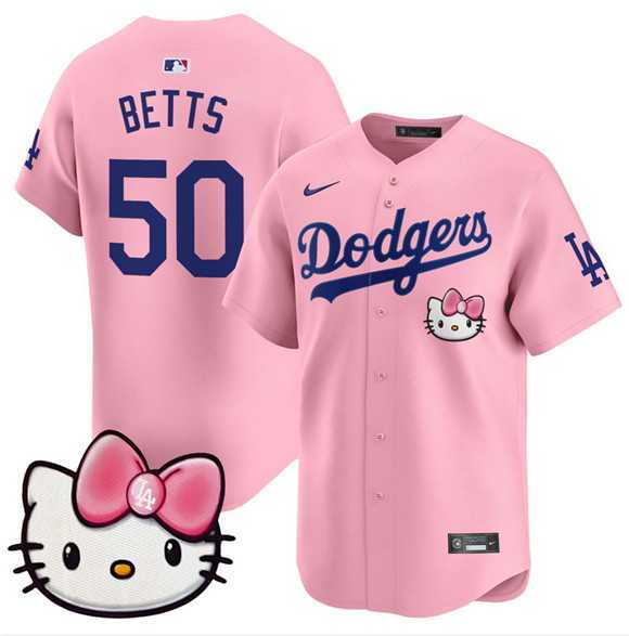 Mens Los Angeles Dodgers #50 Mookie Betts Pink 2025 Hello Kitty Vapor Limited Stitched Jersey Dzhi