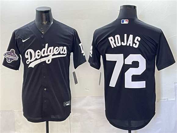 Mens Los Angeles Dodgers #72 Miguel Rojas Black 2025 World Series Champions Patch Cool Base Stitched Jersey Dzhi